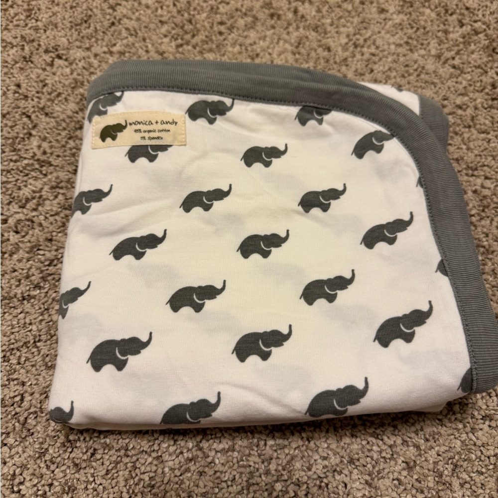 Gray and White Elephant Print Baby Blanket